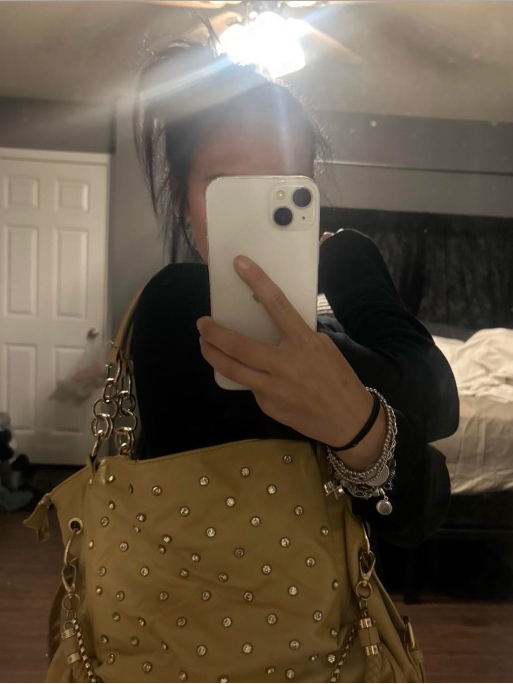 Studded Tan Shoulder Bag - Women